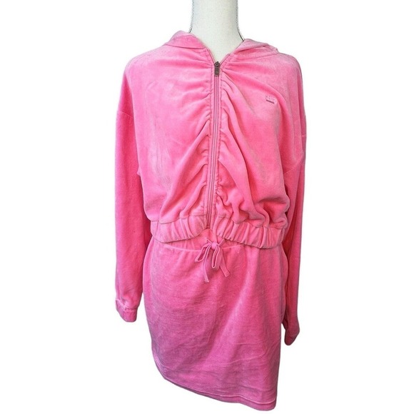 Juicy by Juicy Couture Hot Pink Velour Cropped Zip Up Hoodie and Skirt M L - Picture 1 of 16